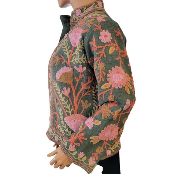 Suzani Hand Embroidered Short Jacket Womens Small Winter Wear Coat BOHO Floral - Picture 13 of 16